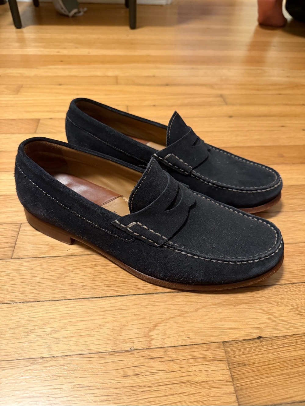 Johnston & Murphy Men's Sheepskin Penny Loafers in Navy